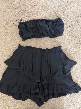 Black Ruffle Two-Piece Set - Women